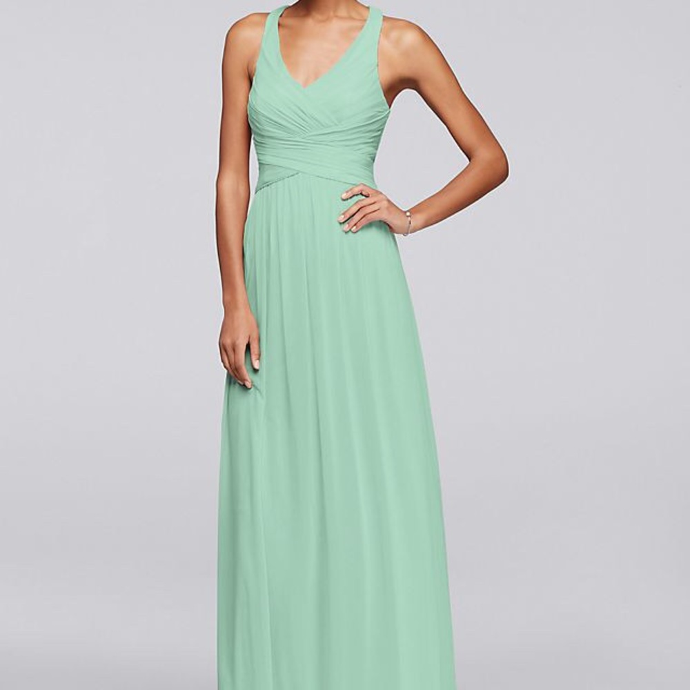 Mesh Long Bridesmaid Dress with Crisscross Back